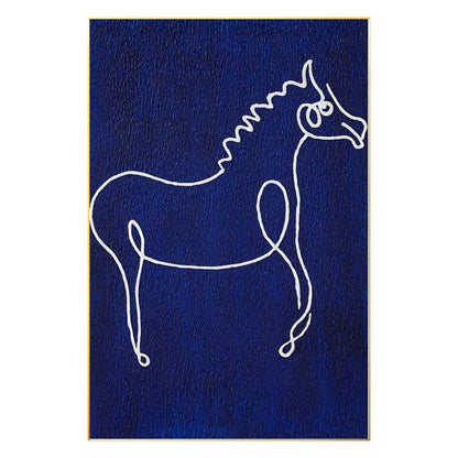 Picasso Line Art Horse Painting: Navy Blue Minimalist Canvas Wall Decor #9