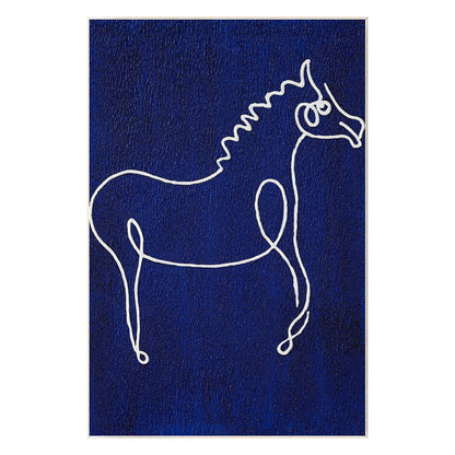 Picasso Line Art Horse Painting: Navy Blue Minimalist Canvas Wall Decor #10