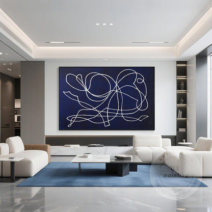 Picasso Line Art: Navy Blue Abstract Painting on Canvas #4