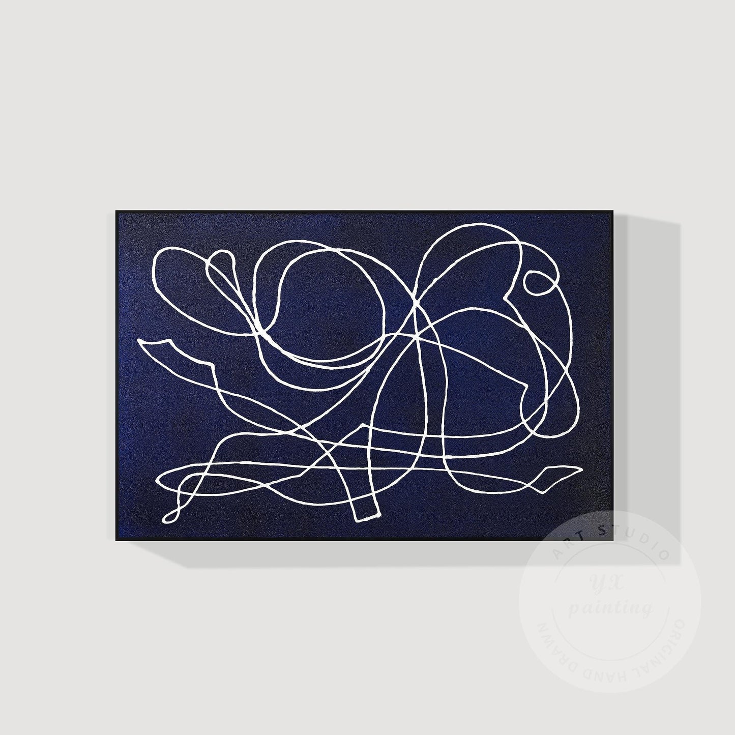 Picasso Line Art: Navy Blue Abstract Painting on Canvas #7