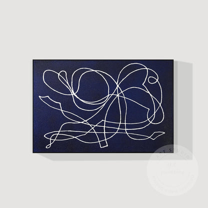 Picasso Line Art: Navy Blue Abstract Painting on Canvas #7