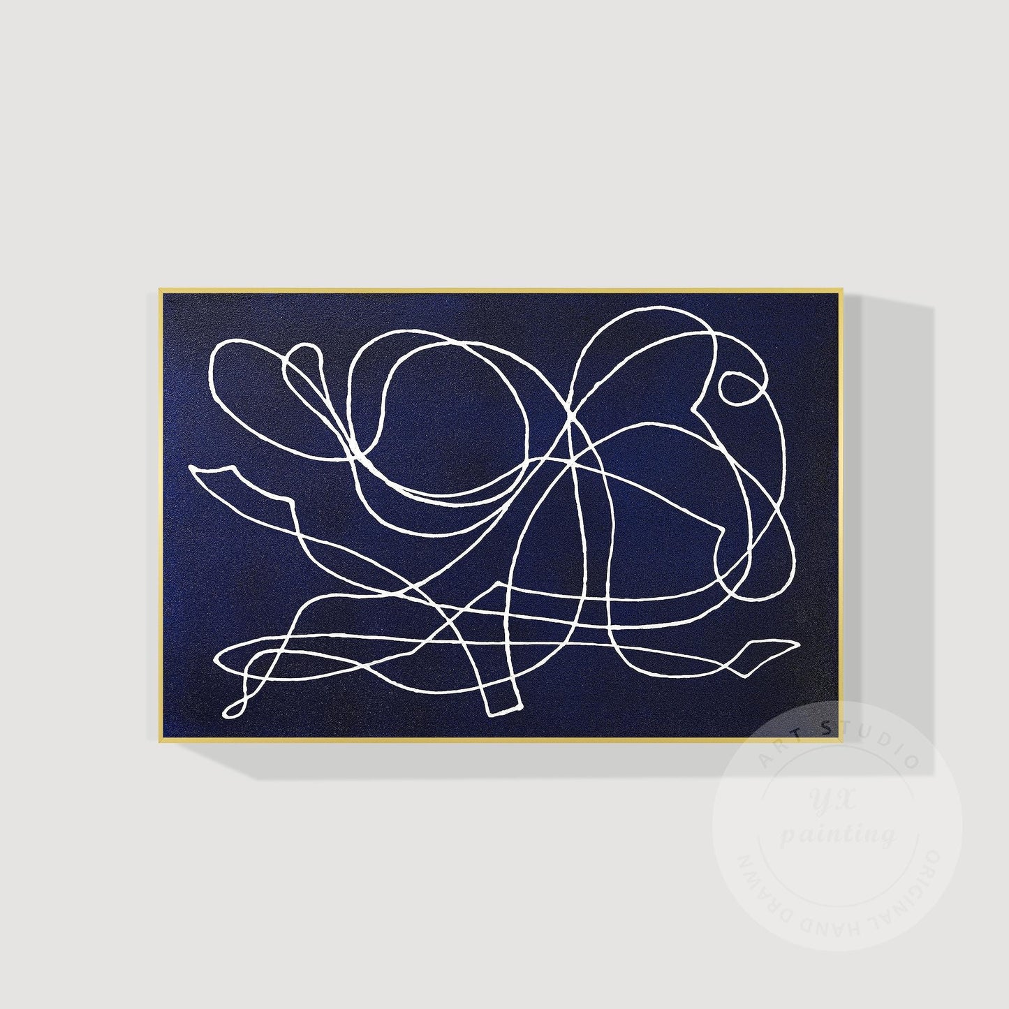Picasso Line Art: Navy Blue Abstract Painting on Canvas #8