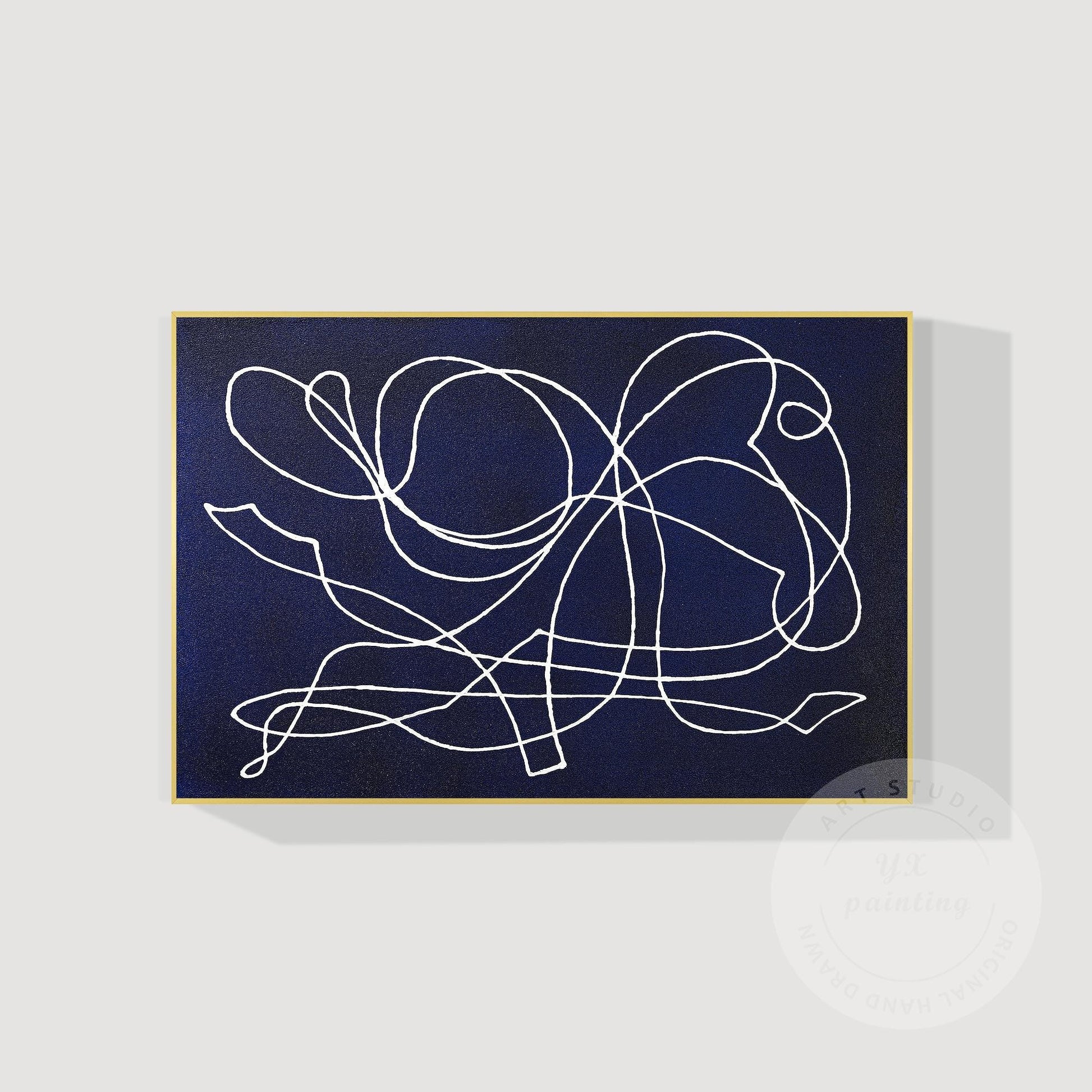 Picasso Line Art: Navy Blue Abstract Painting on Canvas #8
