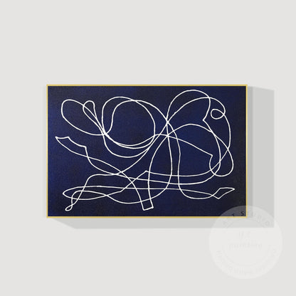 Picasso Line Art: Navy Blue Abstract Painting on Canvas #8