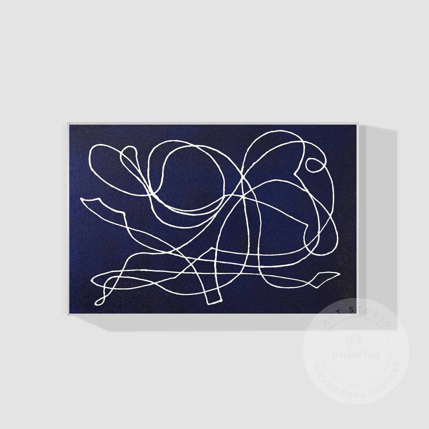 Picasso Line Art: Navy Blue Abstract Painting on Canvas #9