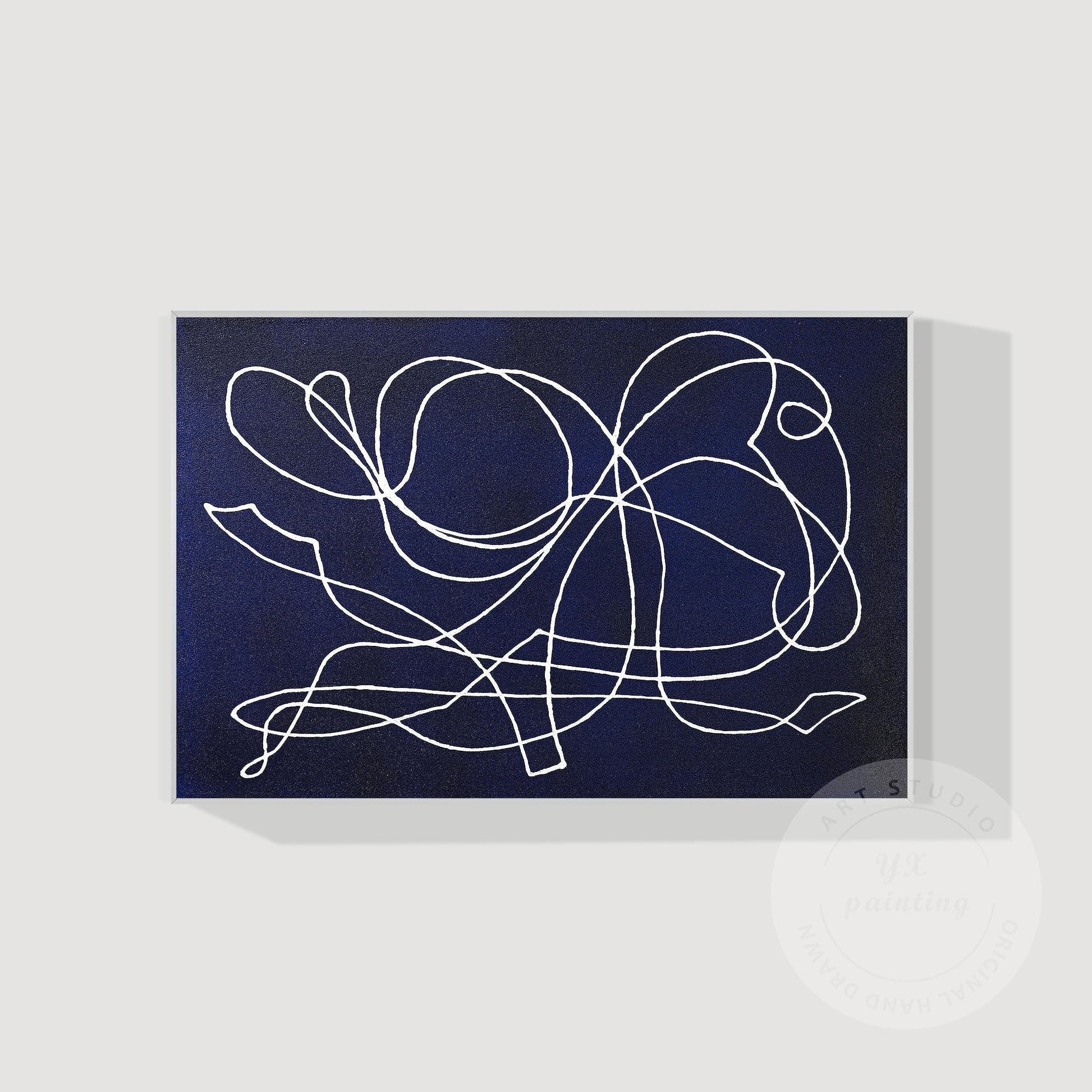 Picasso Line Art: Navy Blue Abstract Painting on Canvas #9