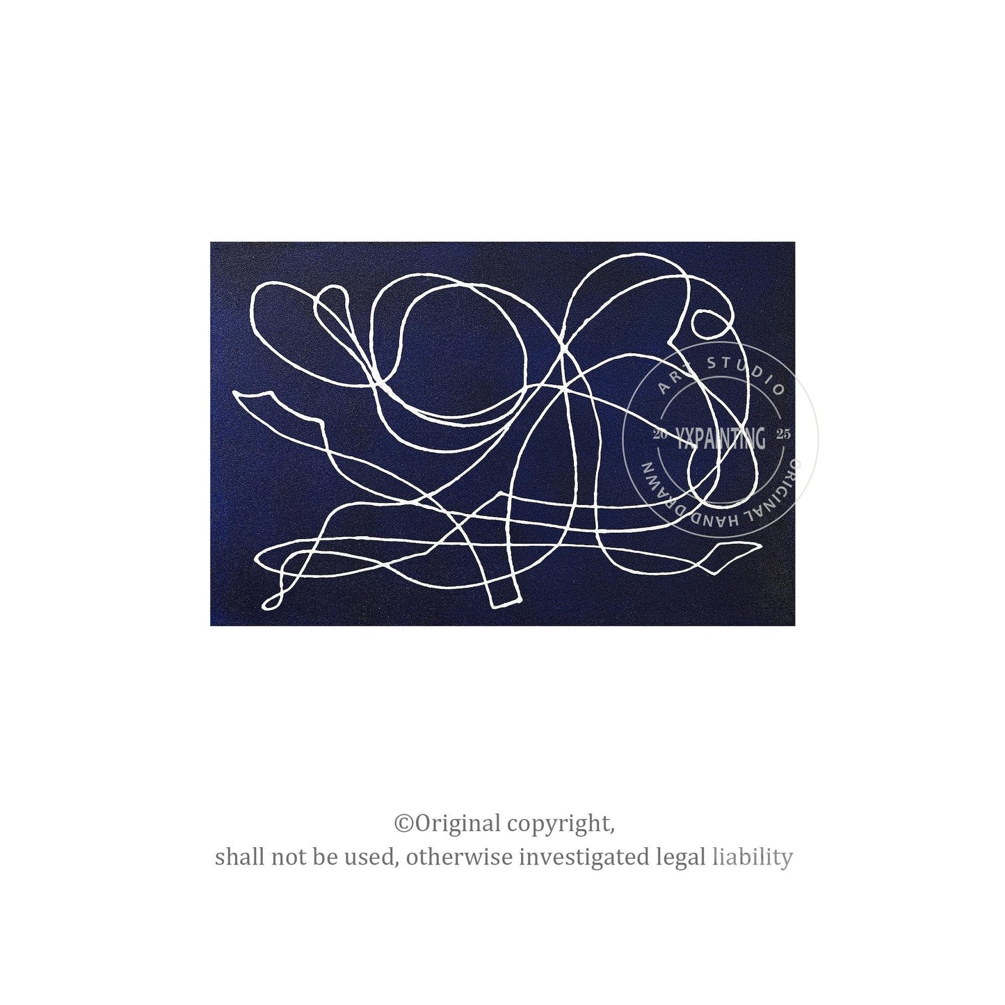 Picasso Line Art: Navy Blue Abstract Painting on Canvas #10