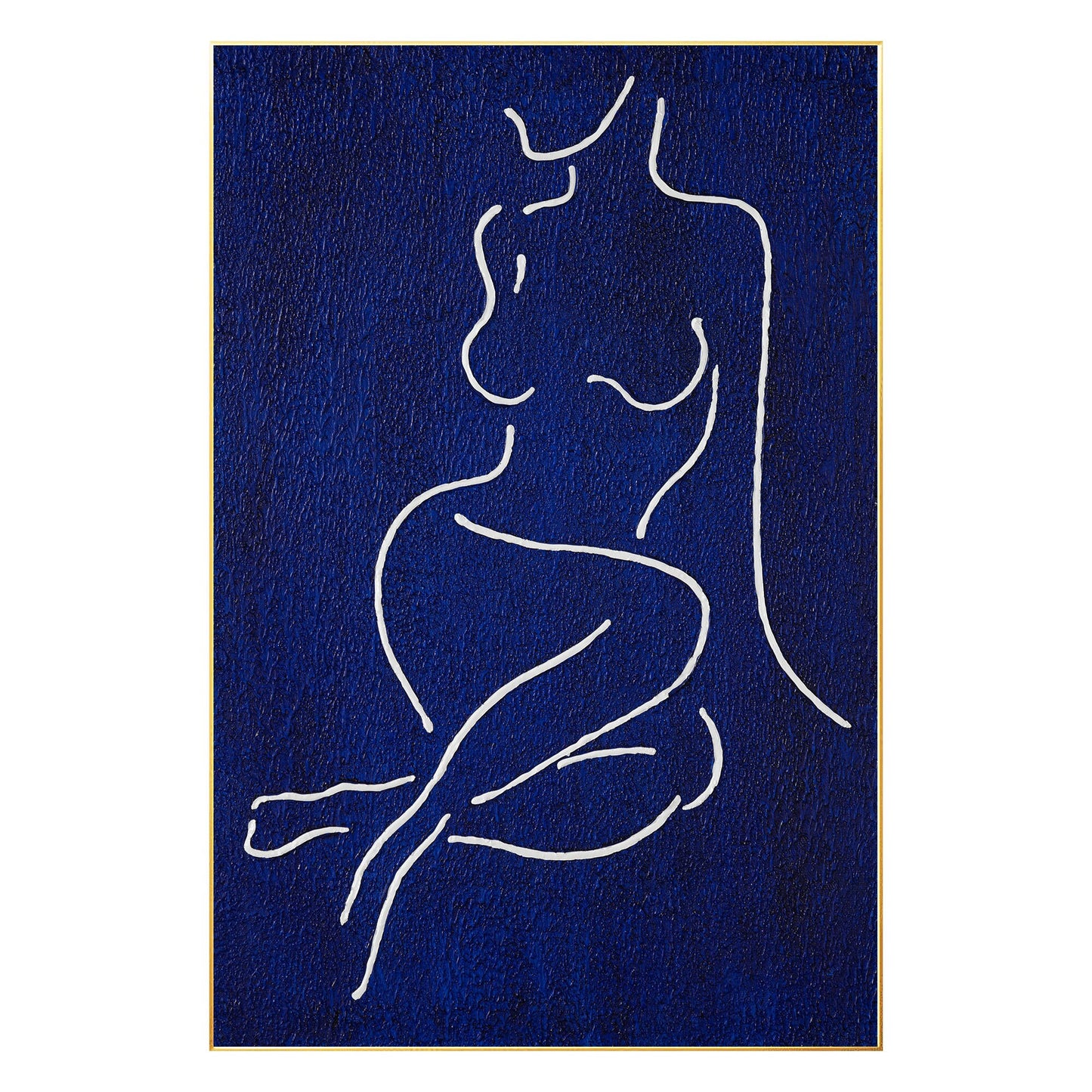 Picasso Line Art: Navy Blue Minimalist Woman Figure Painting #8