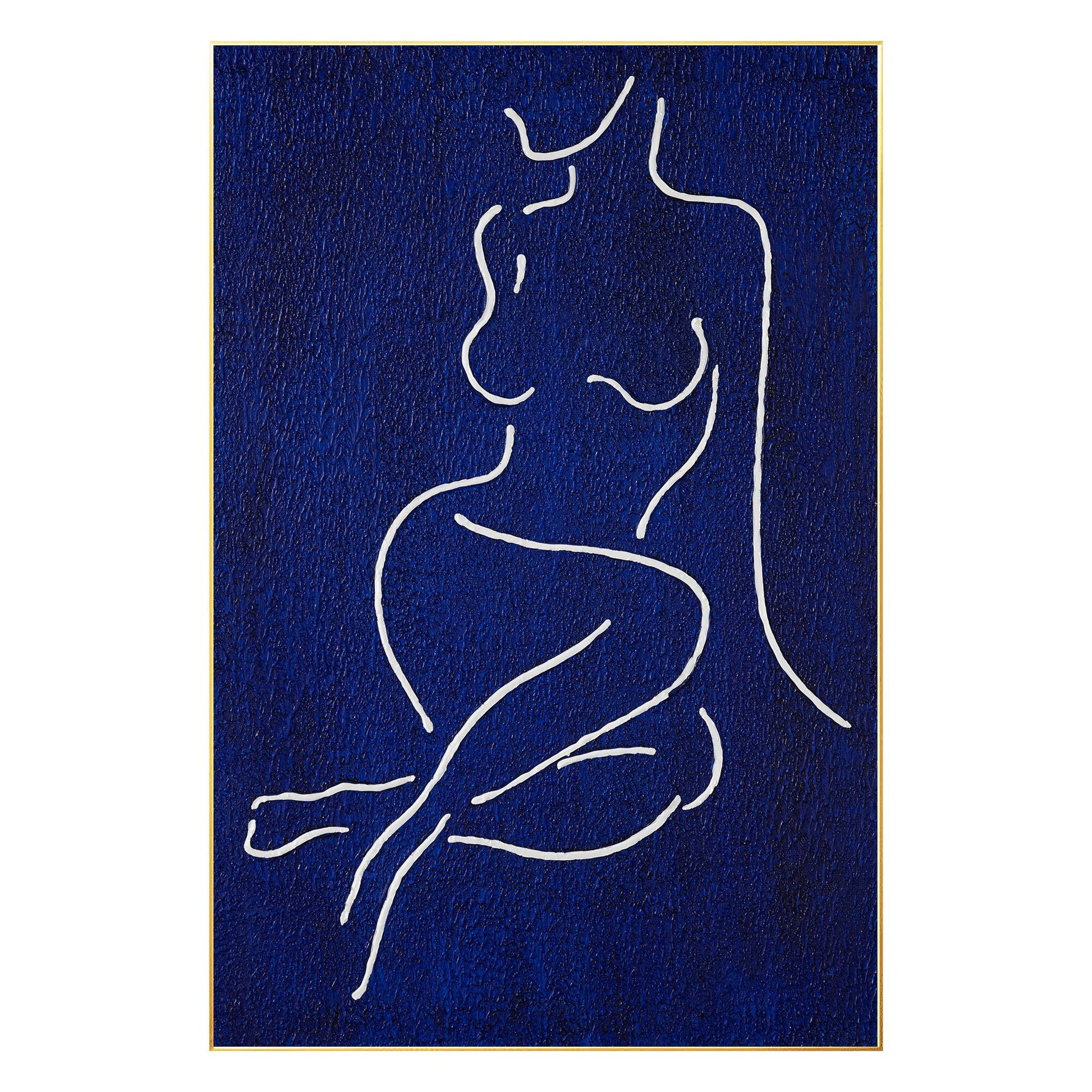 Picasso Line Art: Navy Blue Minimalist Woman Figure Painting #8