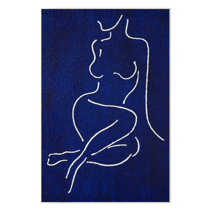 Picasso Line Art: Navy Blue Minimalist Woman Figure Painting #9