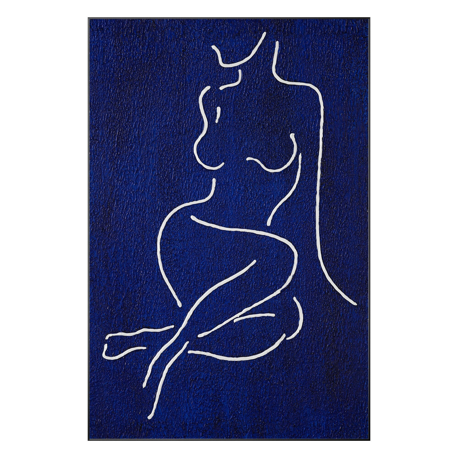 Picasso Line Art: Navy Blue Minimalist Woman Figure Painting #10
