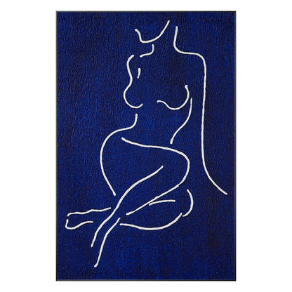 Picasso Line Art: Navy Blue Minimalist Woman Figure Painting #10