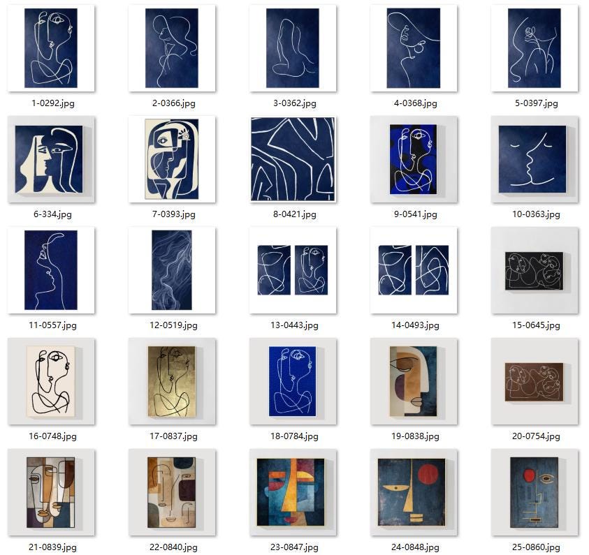 Picasso Line Art Painting: Navy Blue Minimalist Decor #11