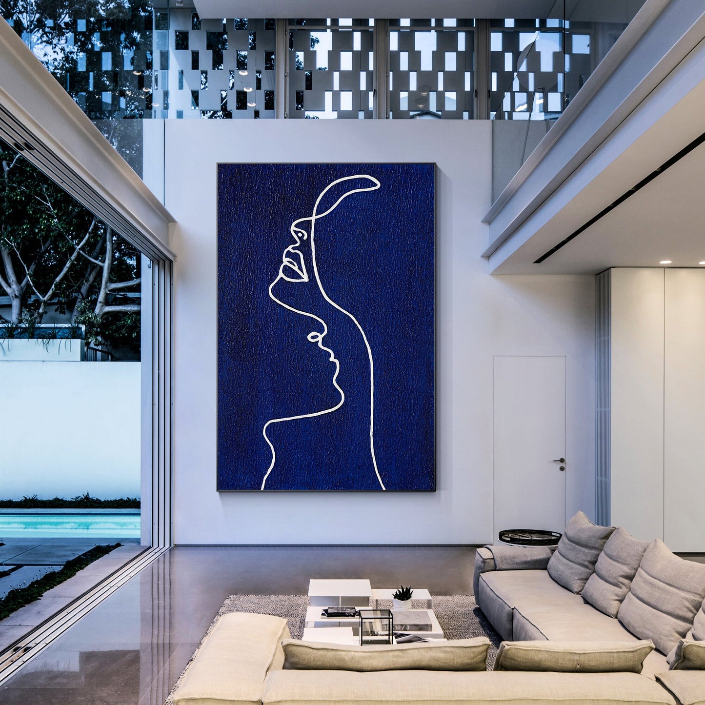 Picasso Line Art Painting: Navy Blue Minimalist Decor #5