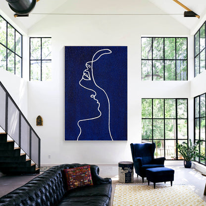 Picasso Line Art Painting: Navy Blue Minimalist Decor #6