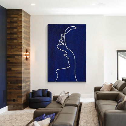 Picasso Line Art Painting: Navy Blue Minimalist Decor #1
