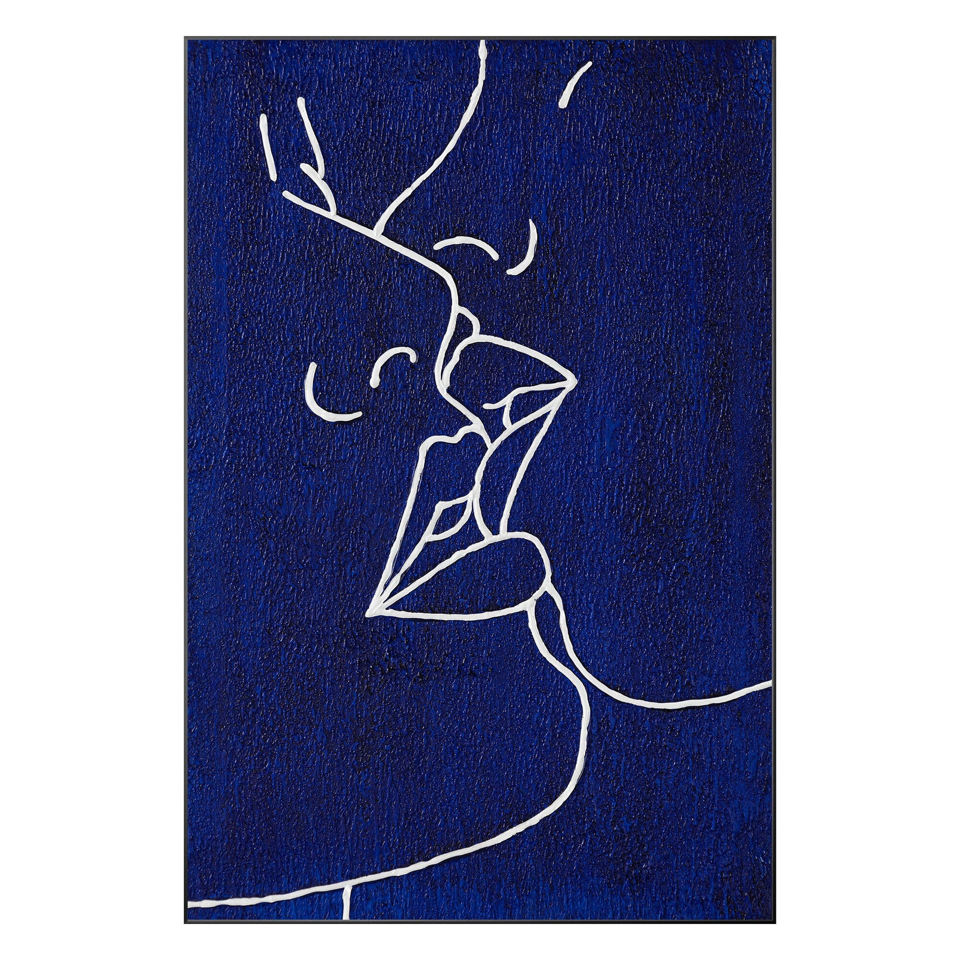 Picasso Line Kiss Painting: Navy Blue Abstract Canvas Wall Art #11