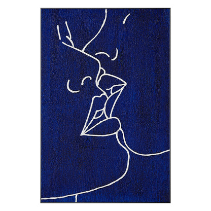 Picasso Line Kiss Painting: Navy Blue Abstract Canvas Wall Art #11
