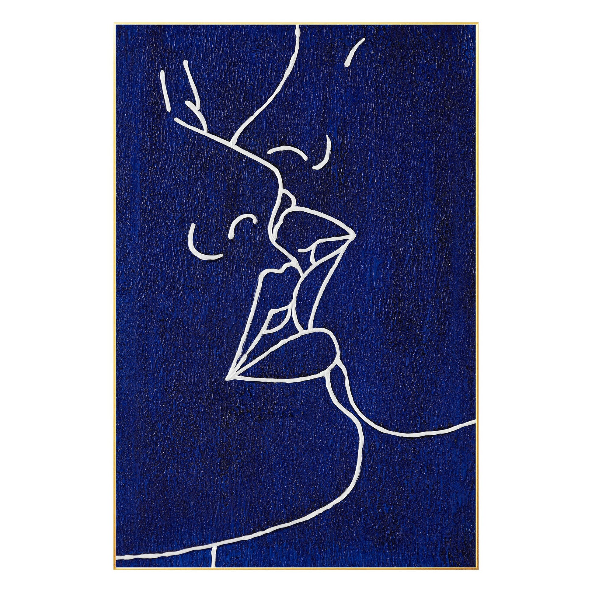 Picasso Line Kiss Painting: Navy Blue Abstract Canvas Wall Art #9