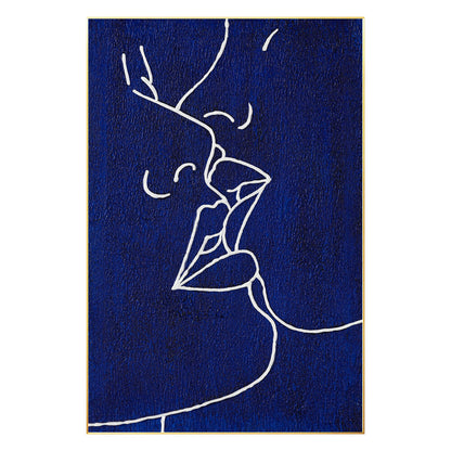 Picasso Line Kiss Painting: Navy Blue Abstract Canvas Wall Art #9