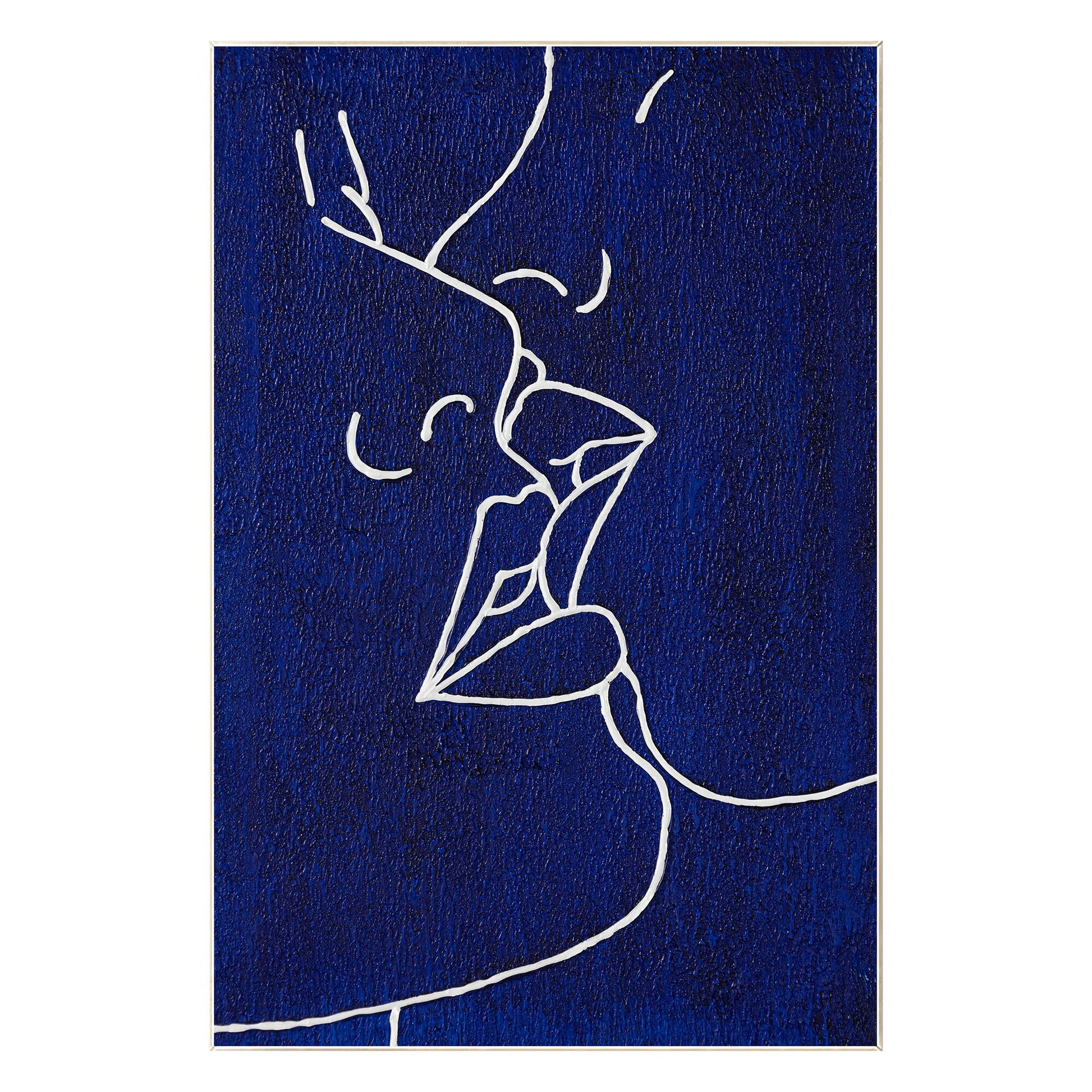 Picasso Line Kiss Painting: Navy Blue Abstract Canvas Wall Art #10