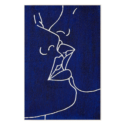 Picasso Line Kiss Painting: Navy Blue Abstract Canvas Wall Art #10