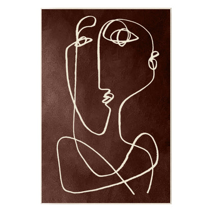 Picasso One Line Art Brown Abstract Painting on Canvas, Framed Minimalist Wall A #8