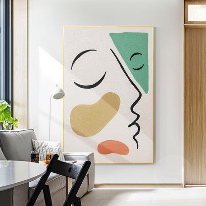 Picasso Style Abstract Line Portrait: Green Brown Textured Painting #2