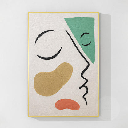 Picasso Style Abstract Line Portrait: Green Brown Textured Painting #9