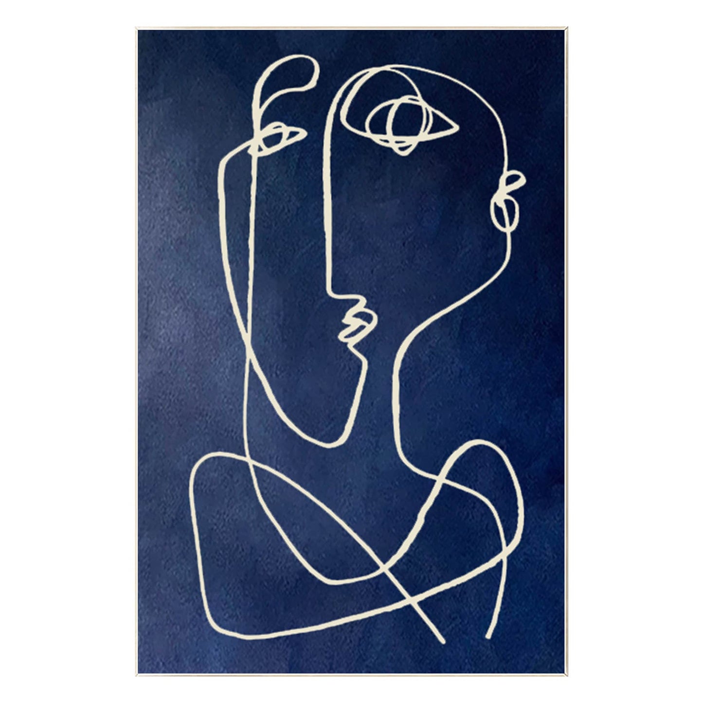 Picasso Style Navy Blue Line Art, Modern Textured Abstract Painting on Canvas, M #13