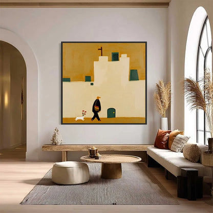 PILGRIM'S PATH: Minimalist Figurative Painting of a Spanish Village Scene | Minimalist closeup, raised brushwork detail