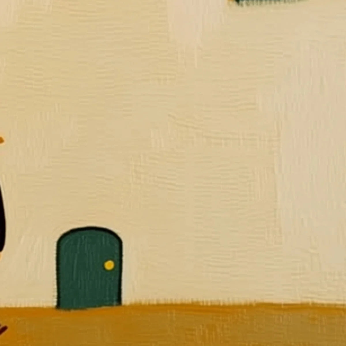 PILGRIM'S PATH: Minimalist Figurative Painting of a Spanish Village Scene | rectangular format, hand-painted canvas edge