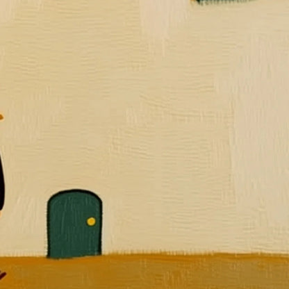 PILGRIM'S PATH: Minimalist Figurative Painting of a Spanish Village Scene | rectangular format, hand-painted canvas edge