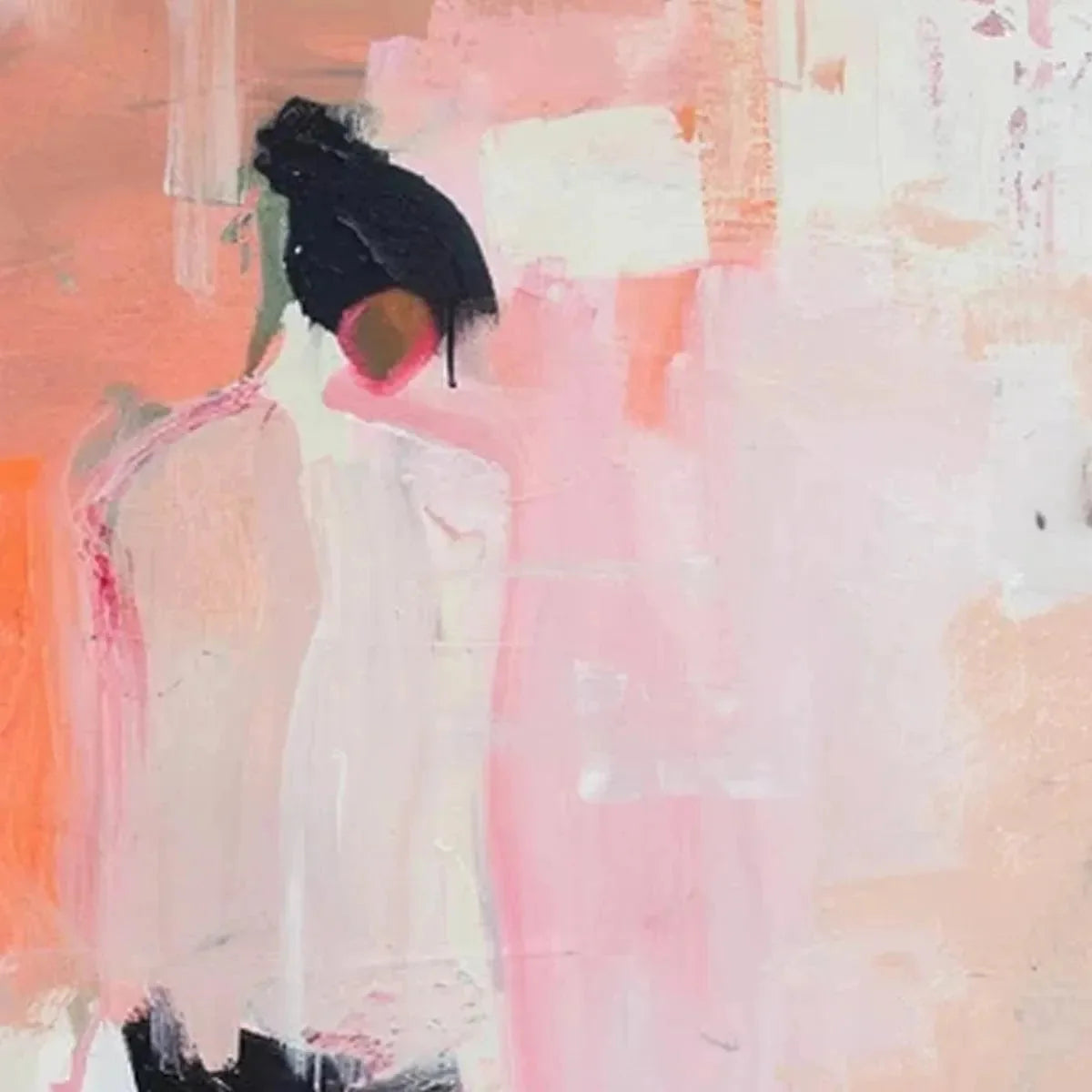PINK ABSTRACT: Figurative Painting, Pastel Wall Art, Modern Decor, Vertical Canvas | rectangular format, hand-painted canvas edge