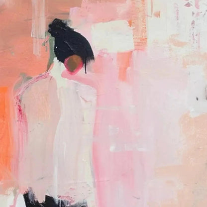 PINK ABSTRACT: Figurative Painting, Pastel Wall Art, Modern Decor, Vertical Canvas | rectangular format, hand-painted canvas edge