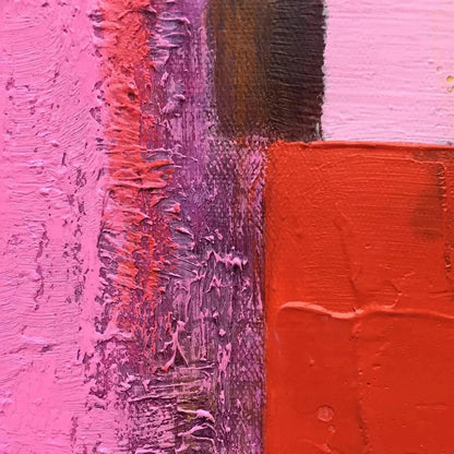 PINK AND GREEN URBAN ABSTRACT: Colorful Abstract City Painting, Square Wall Art | gold frame stretched on neutral wall