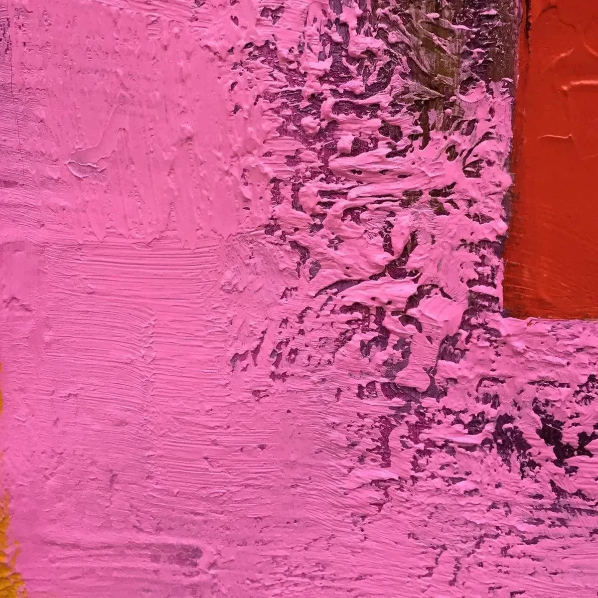 PINK AND GREEN URBAN ABSTRACT: Colorful Abstract City Painting, Square Wall Art | black frame version on white wall