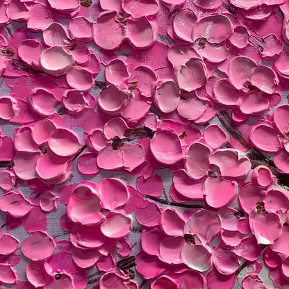 PINK BLOSSOM ABUNDANCE: Textured Impasto Cherry Blossom Tree Painting, Horizontal Wall Art | rectangular format, hand-painted canvas edge