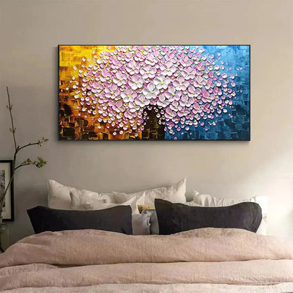PINK BLOSSOM DREAM: Textured Floral Impasto Painting in Pink and White | Abstract closeup, raised brushwork detail