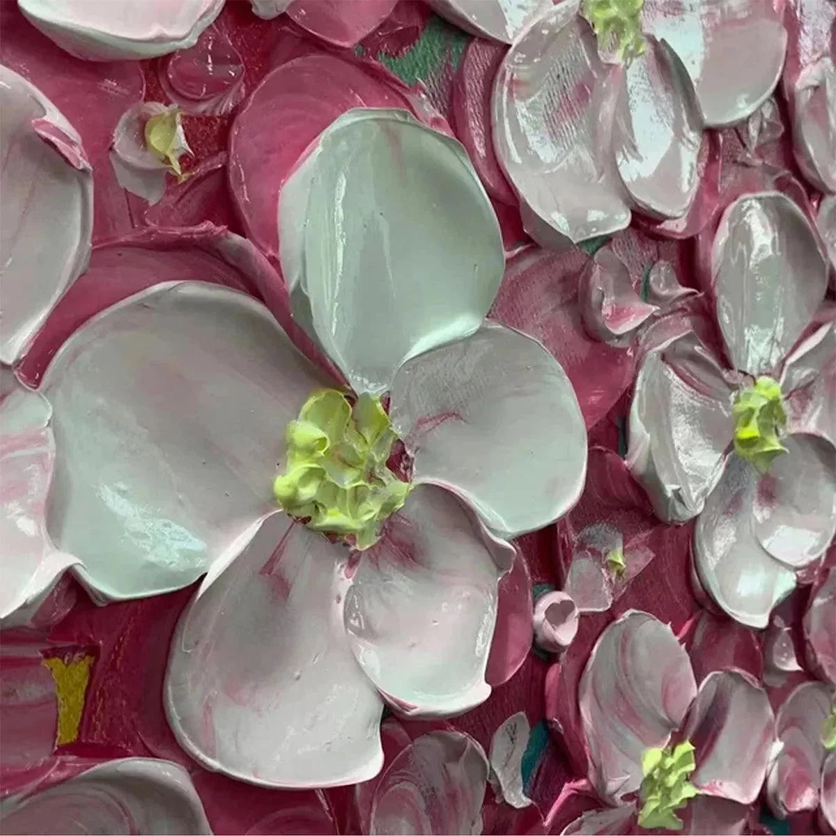 PINK BLOSSOM DREAM: Textured Floral Impasto Painting in Pink and White | rectangular format, hand-painted canvas edge