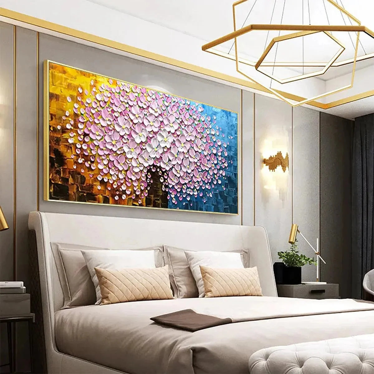 PINK BLOSSOM DREAM: Textured Floral Impasto Painting in Pink and White | rolled canvas, ready for custom framing