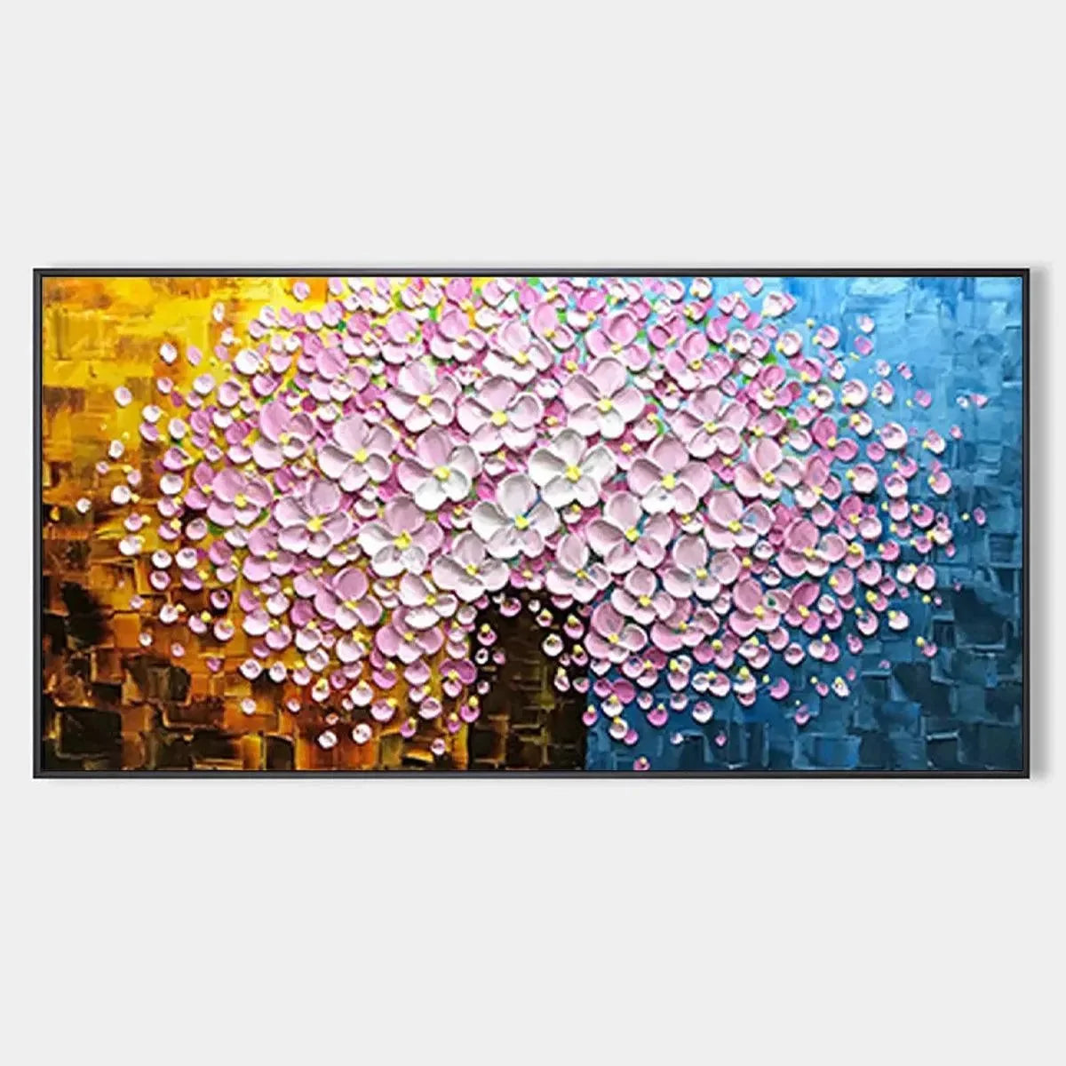 PINK BLOSSOM DREAM: Textured Floral Impasto Painting in Pink and White | hanging in living room, Abstract wall art