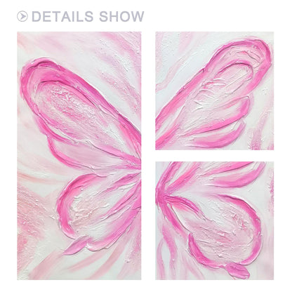 Pink Butterfly Textured Abstract Painting Set: Extra Large Vertical Canvas Art #4