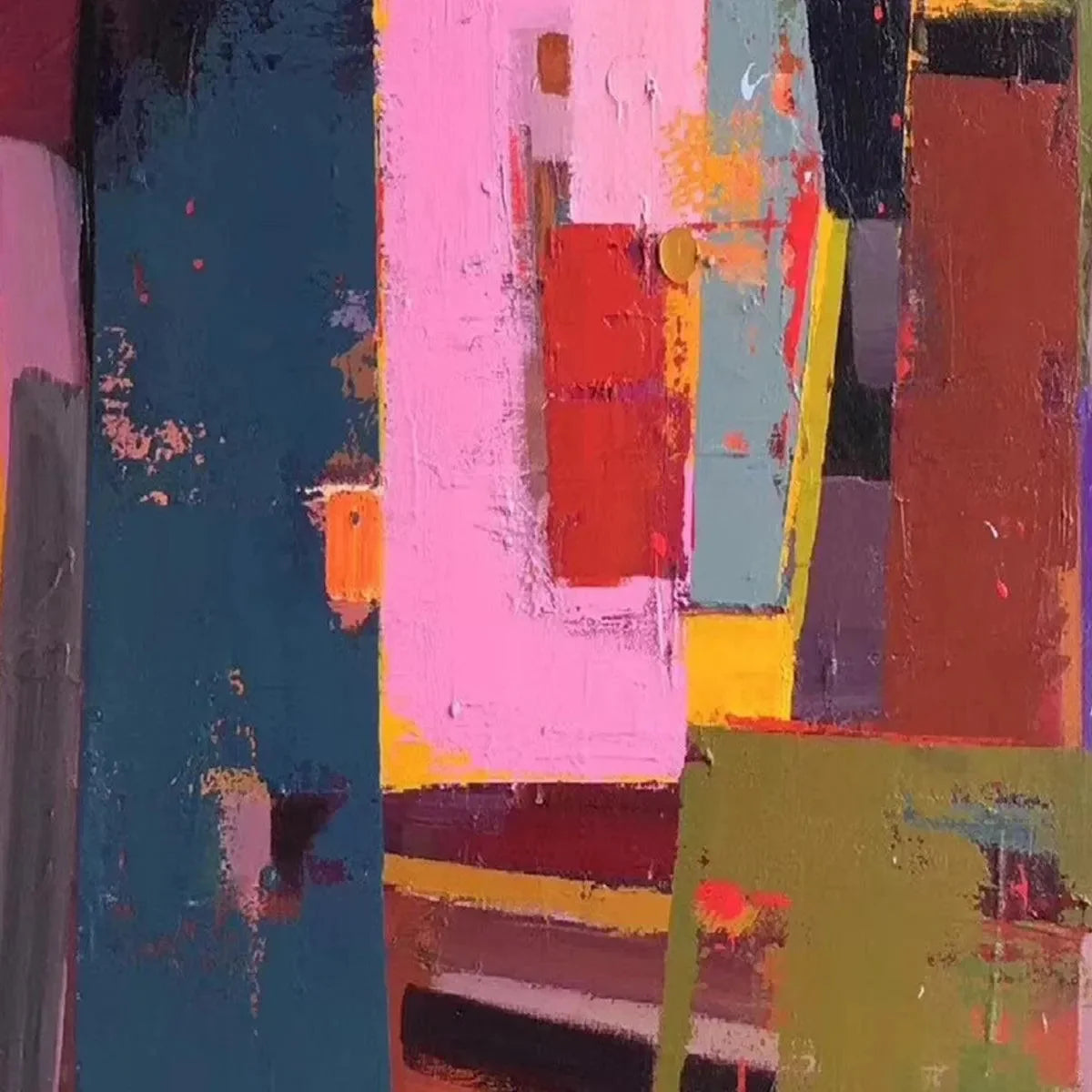 PINK CITY ABSTRACT: Colorful Abstract City Painting, Vertical Wall Art | multi-color palette, original oil on stretched canvas art