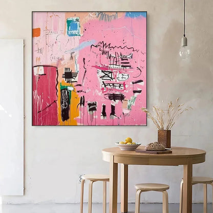 PINK EXPRESSION: Abstract Expressionist Painting, Pink Wall Art | black frame version on white wall