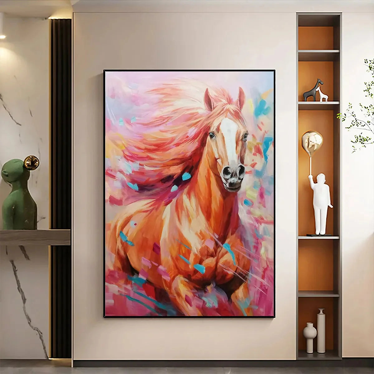 PINK FIRE: Colorful Horse Oil Painting on Canvas | Abstract closeup, raised brushwork detail