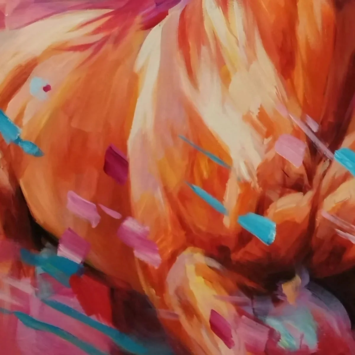 PINK FIRE: Colorful Horse Oil Painting on Canvas | rectangular format, hand-painted canvas edge