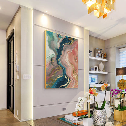Pink Gold Abstract Painting Original Painting On Canvas, Framed Vertical Wall Ar #2