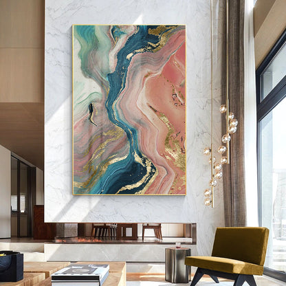 Pink Gold Abstract Painting Original Painting On Canvas, Framed Vertical Wall Ar #3