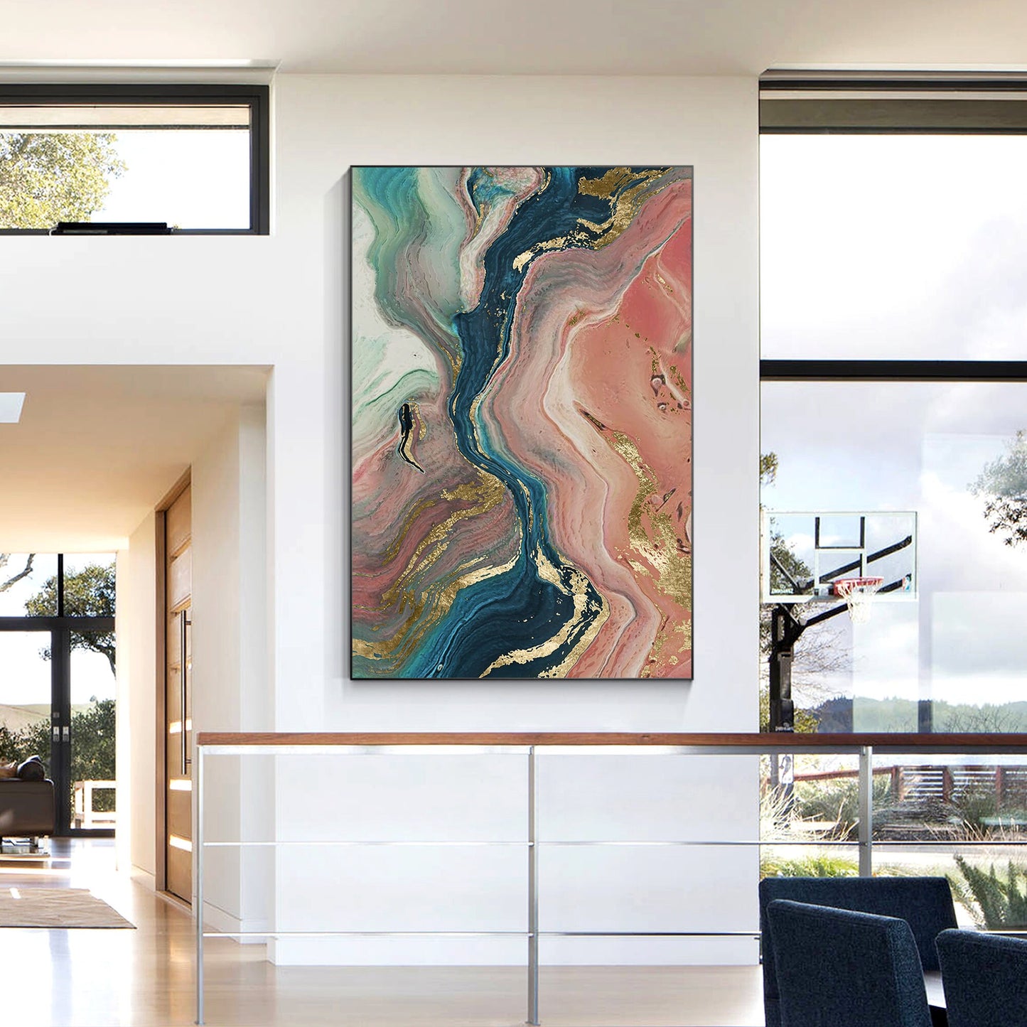 Pink Gold Abstract Painting Original Painting On Canvas, Framed Vertical Wall Ar #4